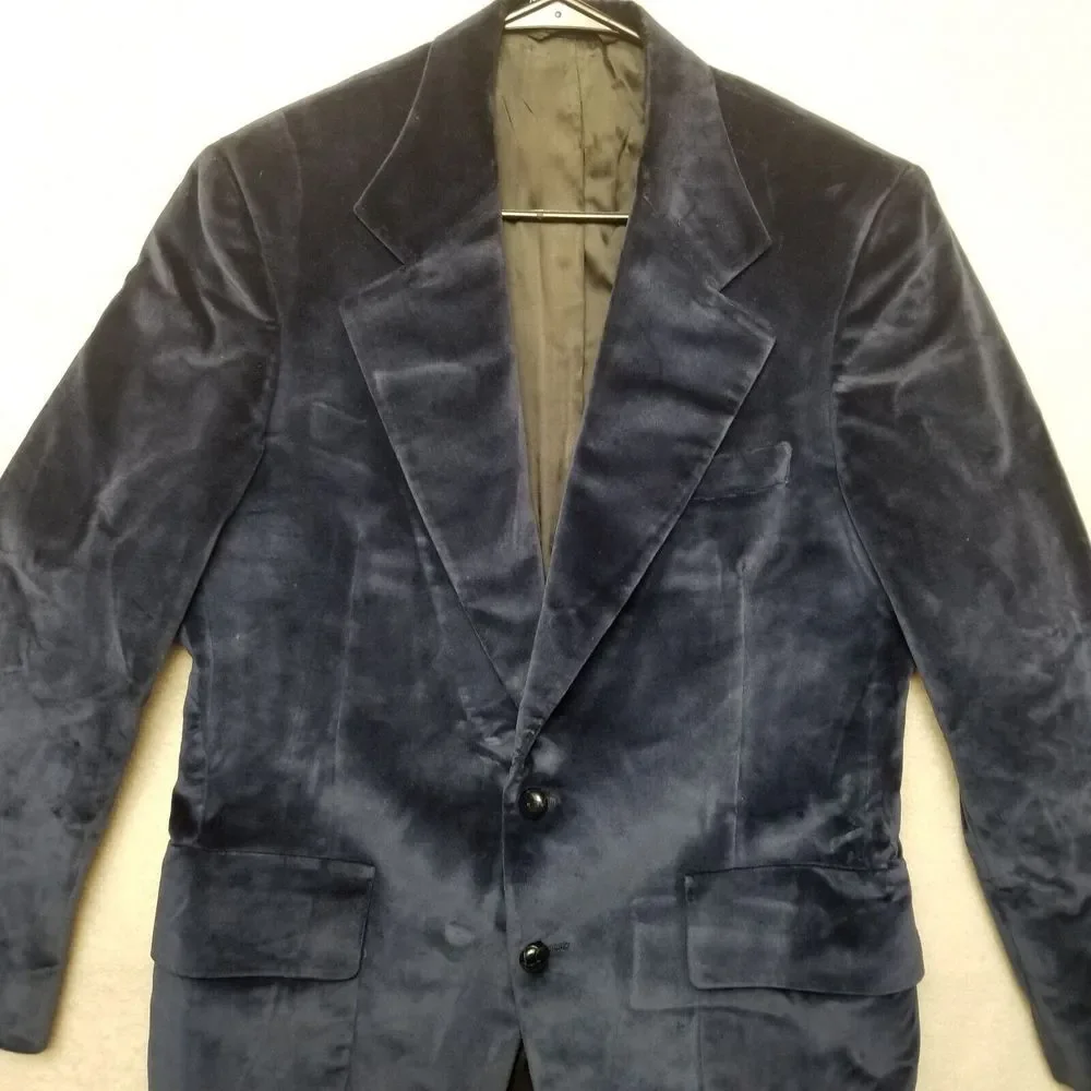 VTG FELT VELOUR Blue Raffleswear SUIT COAT JACKET BLAZER Blue Made‎ In USA